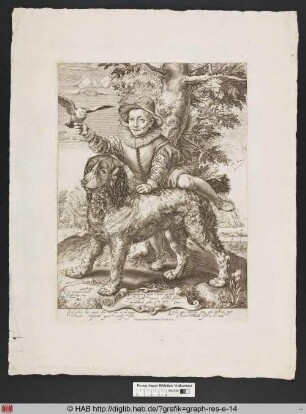 Porträt des Frederik de Vries mit einem Hund und einem Vogel.