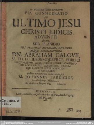 Pia Consideratio De Ultimo Jesu Christi Judicis Adventu