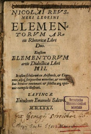Elementorum Artis Rhetoricae libri duo
