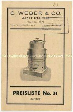 Preisliste Nr. 31 über landwirtschaftliche Geräte