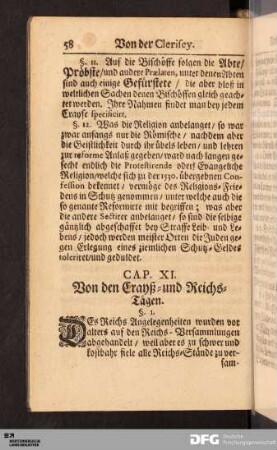 Cap. XI. Von den Crayß- und Reichs-Taegen