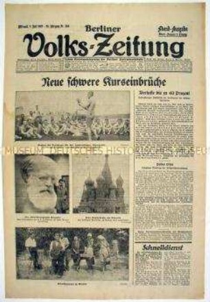 Berliner Volks-Zeitung u.a. zu Kurseinbrüchen an der Börse