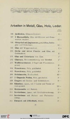 Arbeiten in Metall, Glas, Holz, Leder (Nr. 196-272)