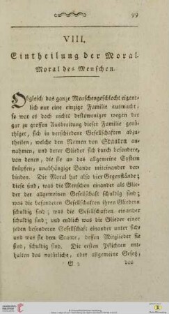VIII. Eintheilung der Moral. Moral des Menschen