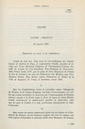 XXVIII Tunisi - Francia 30 agosto 1685