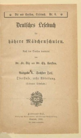 Teil 6 = Oberstufe, erste Abteilung (Siebentes Schuljahr), [Schülerband]: [Teil 6 = Oberstufe, erste Abteilung (Siebentes Schuljahr), [Schülerband]]