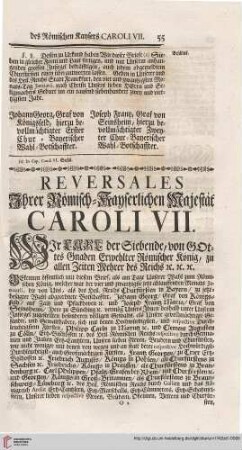 Reversales Ihrer Römisch-Kayserlichen Majestät Caroli VII