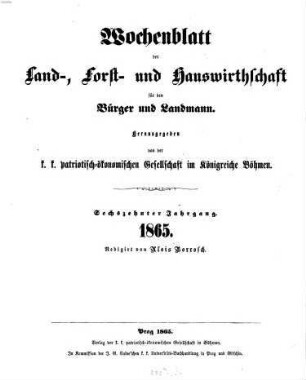 Wochenblatt der Land-, Forst- und Hauswirthschaft für den Bürger und Landmann. 16. 1865