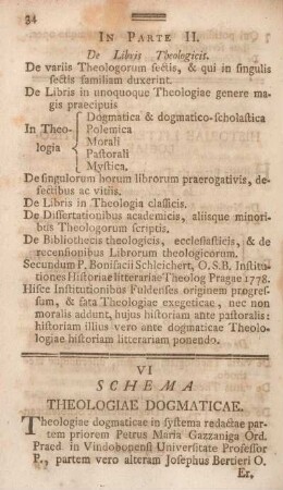 VI Schema. Theologiae dogmaticae.