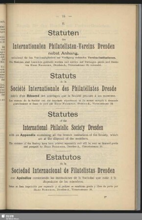 Statutes of the International Philatelic Society Dresden ...