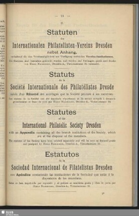 Statutes of the International Philatelic Society Dresden ...