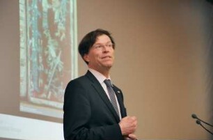 Eröffnung der Ausstellung "Weltuntergang 2012? Der Dresdner Maya-Codex und seine Entzifferung" im Vortragsaal der SLUB. Dr. Matthias Rößler, Präsident des Sächsischen Landtages, bei seinem Grußwort