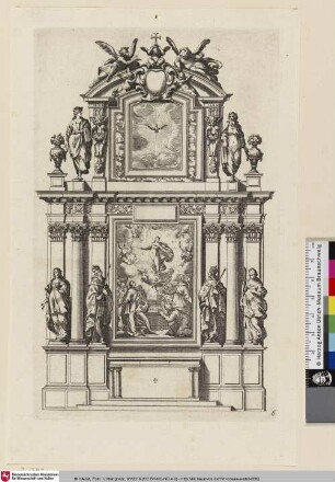Livre d'Architecture d'Autels, et de Cheminées, Bl. 6 [Altar. Mariä Himmelfahrt; Autel. L'Assomption de la Vierge]
