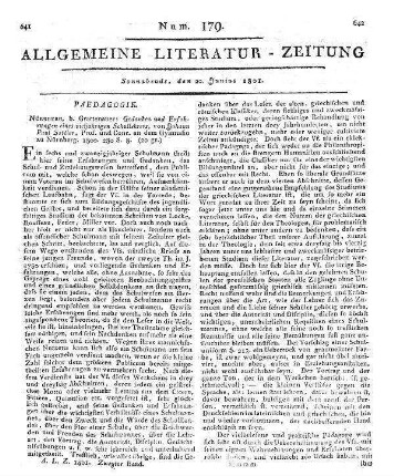 Sattler, J. P.: Gedanken und Erfahrungen eines vieljährigen Schullehrers. Nürnberg: Grattenauer 1800
