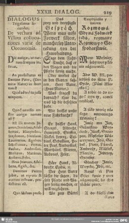 Dialogus Trigesimus secundus. De vectura ad Villam collocutiones variae de Oeconomia