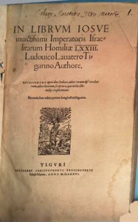 In Librvm Iosvae inuictissimi Imperatoris Israelitarum Homiliae LXXIII. : Accesservnt operi duo Indices, alter rerum & verborum, alter locorum scripturae, qui in his Homilijs explicantur