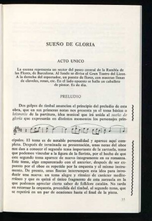 [Libreto, comentarios y frases musicales] "Sueño de gloria" - Acto único