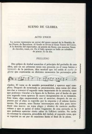 [Libreto, comentarios y frases musicales] "Sueño de gloria" - Acto único