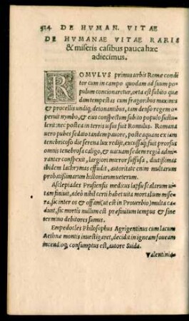 De Humanae Vitae Raris & miseris casibus pauca haec adiecimus.
