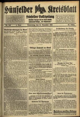 Zweite Ausgabe vom Donnerstag, den 24. November 1932.