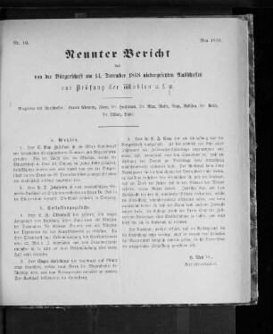 Nr. 16. Neunter Bericht des von der Bürgerschaft am 14. December 1868 niedergesetzten Ausschusses zur Prüfung der Wahlen u. f. w. Mai 1870.