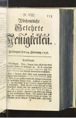N. VIII. Tübingen, den 24. Hornung 1736