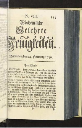 N. VIII. Tübingen, den 24. Hornung 1736