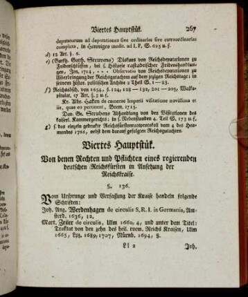 Viertes Hauptstük. Von denen Rechten und Pflichten eines regierenden deutschen Reichsfürsten in Ansehung der Reichskraise