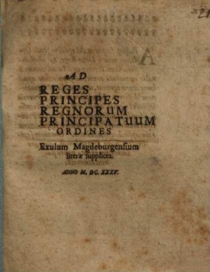Ad Reges, Principes ... exulum Magdeburg. literae supplices