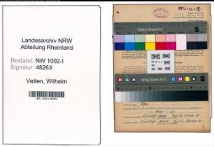 Entnazifizierung Wilhelm Vetten, geb. 04.12.1902 (Arbeiter)