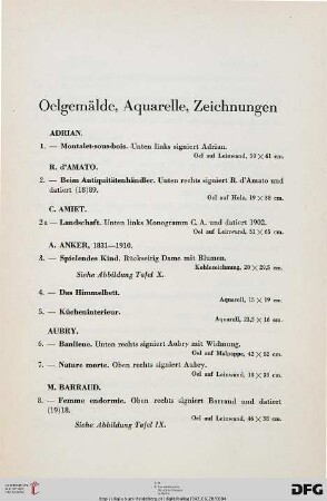 Ölgemälde, Aquarelle, Zeichnungen (Nr. 1-146)