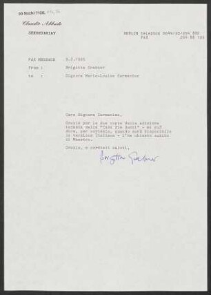 Brief an Marie Louise Zarmanian, 09.02.1995