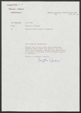 Brief an Marie Louise Zarmanian, 09.02.1995