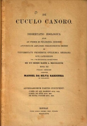 De cuculo canoro : dissertatio zoologica