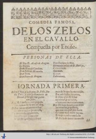 Comedia famosa, de los zelos en el cavallo.
