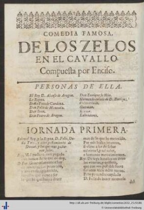 Comedia famosa, de los zelos en el cavallo.