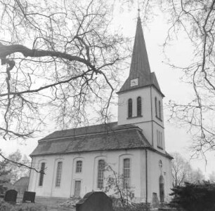 Altenhain (Trebsen/Mulde-Altenhain). Johanniskirche (1786-1787, Turmerneuerung 1889; C. Schramm). Ansicht von Nordwest