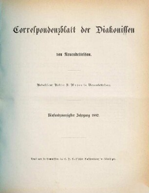 Korrespondenzblatt der Diakonissen von Neuendettelsau. 25. 1882