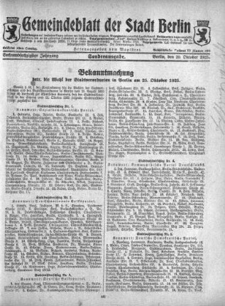 Sonderausgabe, 20. Oktober 1925