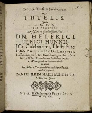 Centuria Thesium Iuridicarum De Tutelis