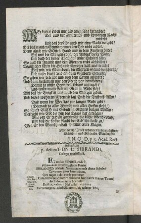 Trauergedichte auf Johann Sibrand, Prof. der Rechte in Rostock, gest. 17. Apr. 1701.