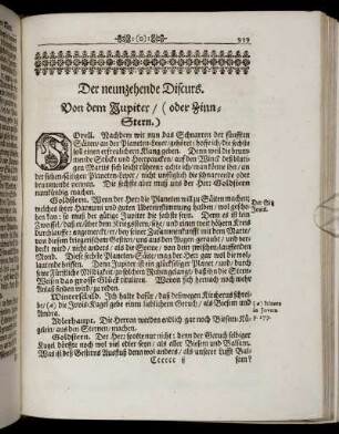 Der neunzehende Discurs. Von dem Jupiter / ( oder Zinn-Stern.)