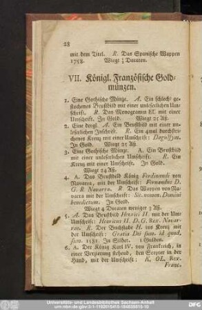 VII. Königl. Französiche Goldmünzen.