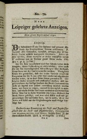 No. 72. Den 9ten September 1791.