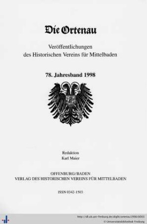 78. Jahresband: Die Ortenau: Zeitschrift des Historischen Vereins für Mittelbaden