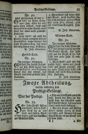 Zwote Abtheilung, darinn enthalten sind Predigt-Gesänge.