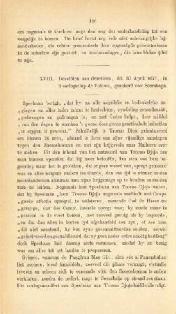 XVIII. Dezelfden aan dezelfden, dd. 30 April 1677, in 't oorlogschip de Veluwe, geankerd voor Soerabaija