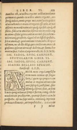 Iac. Sadol. Episc. Carpent. Epistolarum Liber VI.
