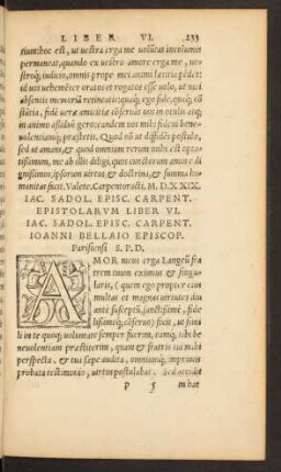 Iac. Sadol. Episc. Carpent. Epistolarum Liber VI.