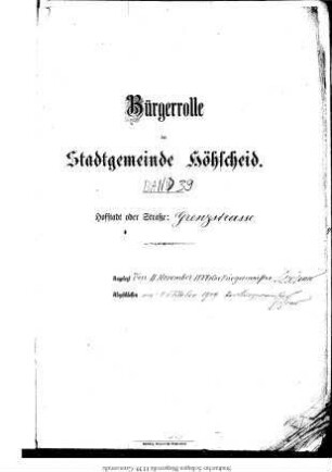 Höhscheid: Grenzstrasse 1884 – 1909 / 1909 - 1921; Greuel 1884 - 1921; Grundstrasse 1886 – 1896 / 1896 – 1910 / 1910 - 1921